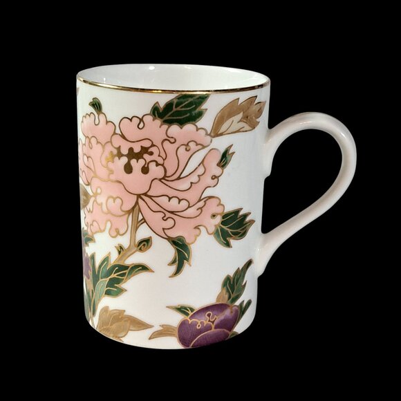 Fitz & Floyd Fine Porcelain "Cloisonne Peony" White Mug - Picture 1 of 14